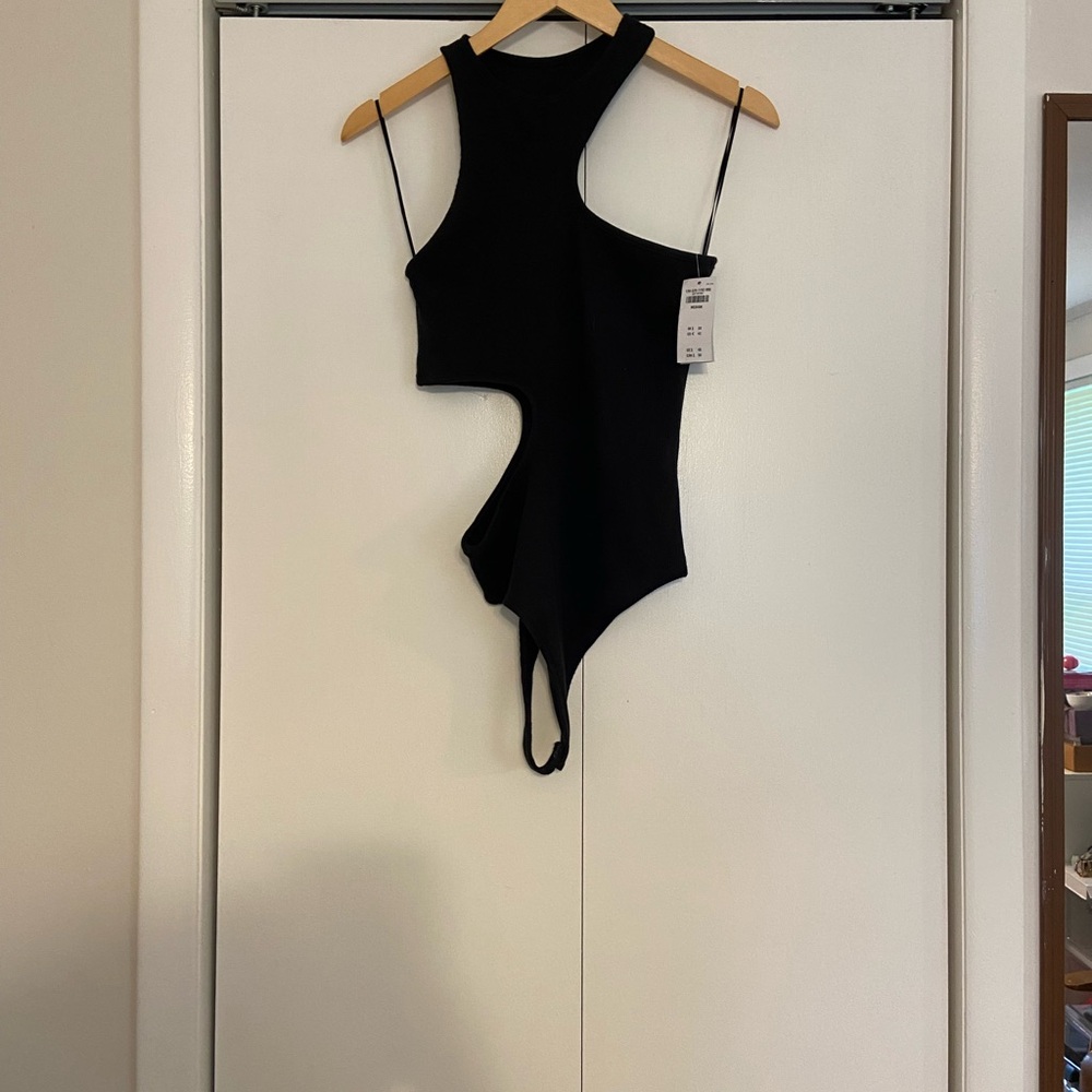 Abercrombie Ribbed Black Cutout One-Shoulder Bodysuit